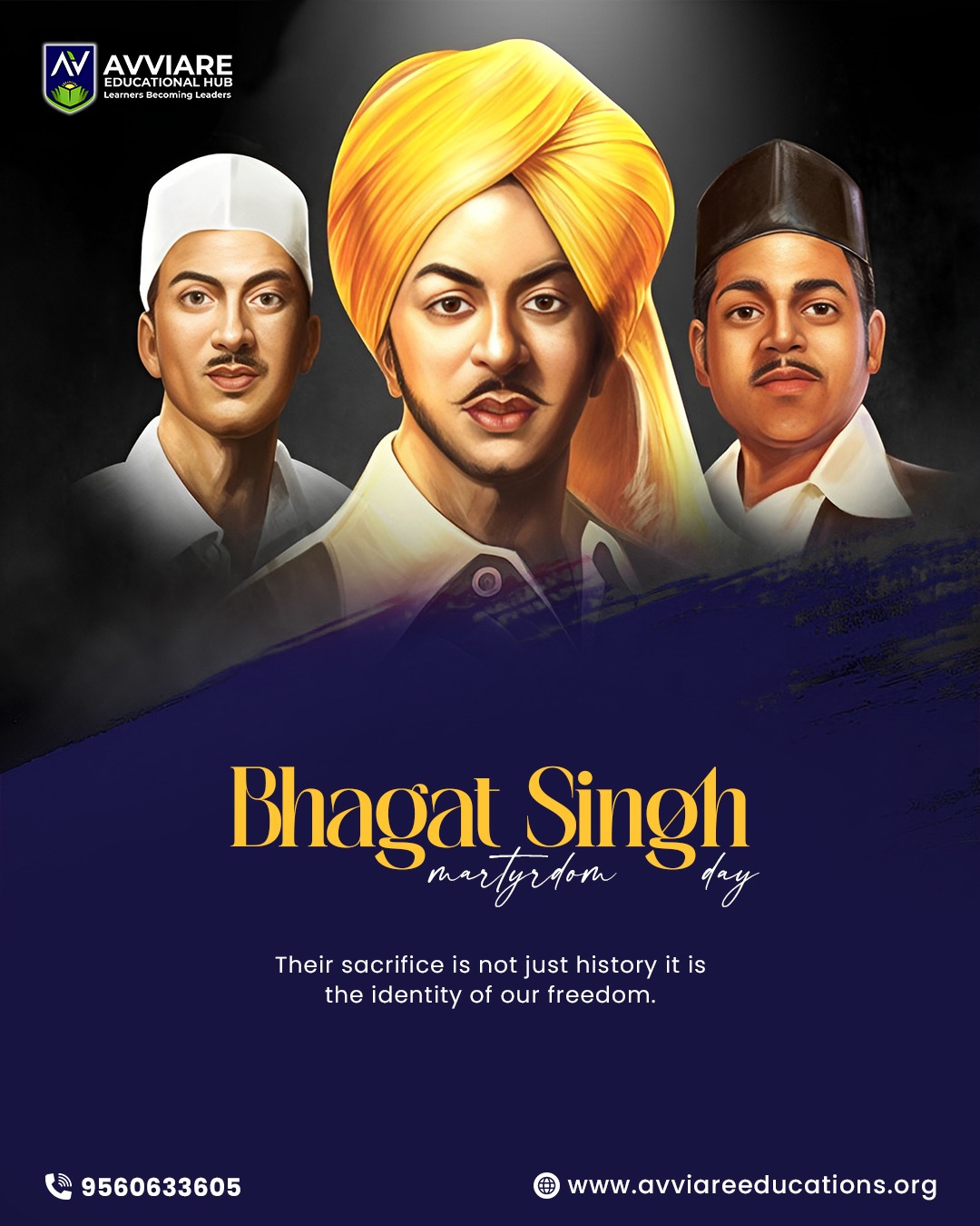 Remembering Shaheed Bhagat Singh, Rajguru & Sukhdev on their Martyrdom Day.
Their sacrifice reminds us that true courage and knowledge can change the future. ✨#BhagatSinghMartyrdomDay #ShaheedBhagatSingh #MartyrsDay #Inspiration #YouthPower #avviareeducationalhub nalHub #admissionsopen #futureleaders