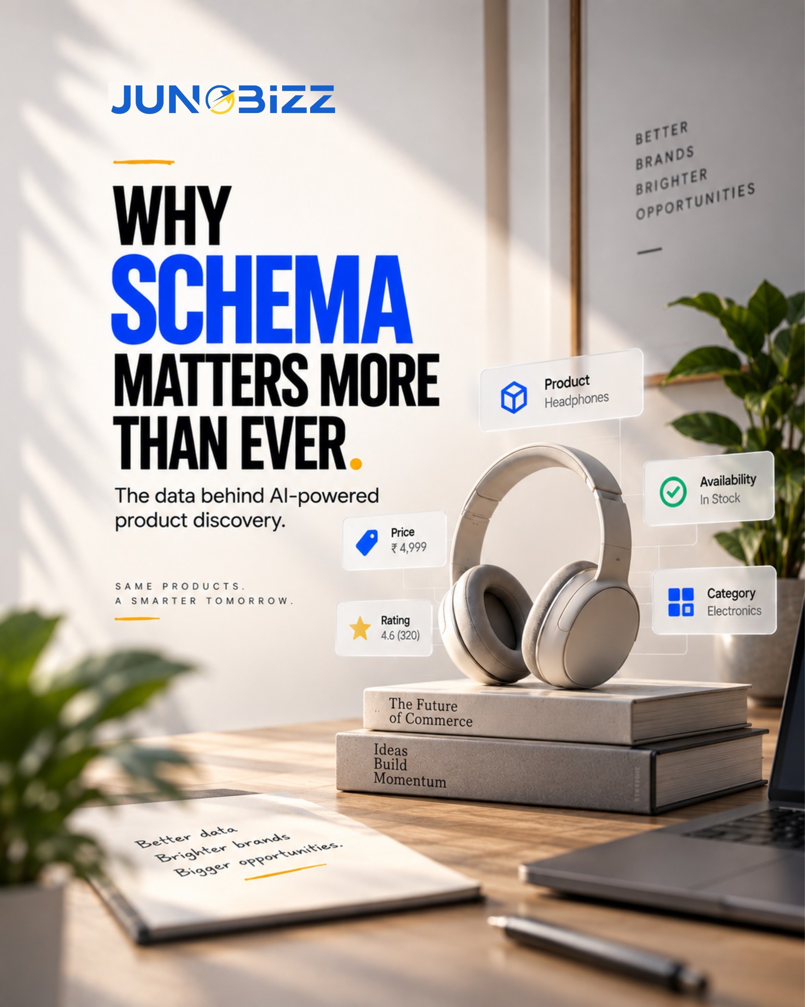 Your website may look great to humans.
But can AI actually understand what you sell?As product discovery shifts from traditional search to AI-powered recommendations, structured data is becoming a critical part of digital visibility.Schema helps search engines and AI systems understand your products — from price and availability to reviews, attributes, FAQs and more.Because the future of SEO isn't just about ranking.
It’s about being understood, trusted, and recommended.Build for humans. Structure for machines.
Build for long-term discovery with JunoBizz.#JunoBizz #SEOStrategy #DigitalMarketing