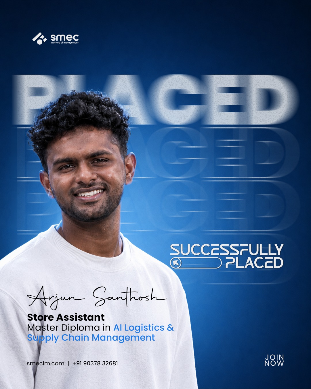 proudly congratulates Arjun Santhosh on successfully securing his position as a Store Assistant!
Arjun completed his M