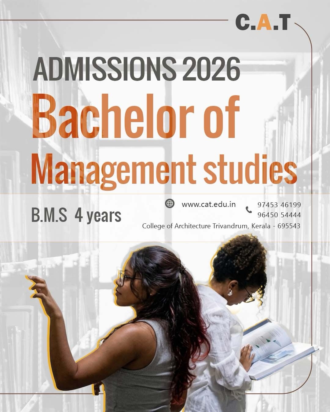 ADMISSIONS 2026
𝐁.𝐌.𝐒. (𝐁𝐚𝐜𝐡𝐞𝐥𝐨𝐫 𝐨𝐟 𝐌𝐚𝐧𝐚𝐠𝐞𝐦𝐞𝐧𝐭 𝐒𝐭𝐮𝐝𝐢𝐞𝐬)
Studies in Real Estate Development and Business
Stream:
Development & Execution - From land selection to project handover
Management & Finance - Navigating construction workflow and real estate economics
Law & Planning - Understanding frameworks and urban development
Our Approach:
Expert Lectures & Hands-on
Workshops
Studio-Based Learning & On-Site Engagement
Internships & Real-World Exposure
Eligibility Criteria:
10+2 in any stream
Minimum 50% aggregate marks
For more details:
📞 9745346199 | 9645054444
🌐 www.cat.edu.in
#realestateeducation #architectureandbusiness #urbanstudies #managementstudies #futureofcities