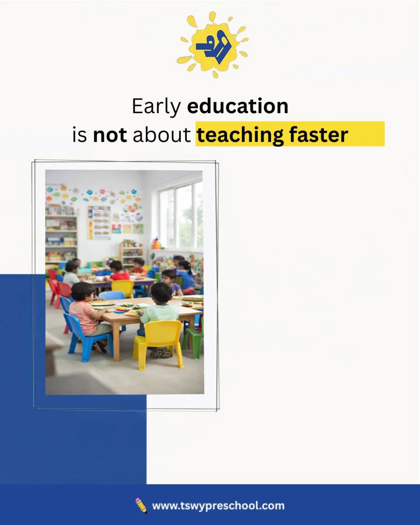 Early education is not about teaching children faster.
Children who are rushed too early often burn out later.
But children who feel emotionally secure learn naturally, confidently, and joyfully.Because safety creates speed. 🌱At TSWY Preschool, we believe the early years deserve patience, warmth, and understanding — not pressure.
When children feel safe, they explore more, express more, and grow into lifelong learners at their own beautiful pace. ✨#TSWYPreschool #BestPreschool #EarlyYearsMatter #PlayBasedLearning #PreschoolEducation ChildDevelopment ToddlerLearning HolisticEducation MindfulParenting PreschoolInDelhi DelhiNCRPreschool LearningThroughPlay EmotionalDevelopment SafeLearningEnvironment KindergartenLife EarlyChildhoodEducation DaycareAndPreschool FutureReadyKids ParentingSupport PreschoolJourney
