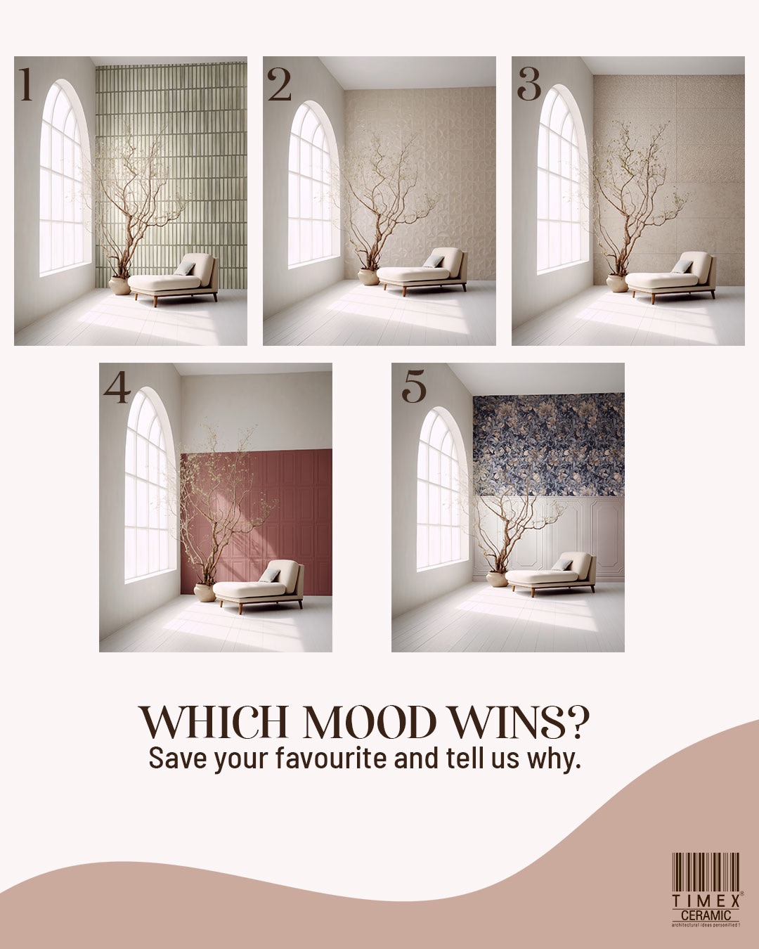 One space can take on completely different personalities, simply by changing the tile.
From soft neutrals and subtle textures to bold colour, geometric reliefs and statement patterns, the right tile can completely shift the character of an interior without changing its architecture.
Swipe through five different directions and see how the same space transforms with each surface.
Which mood wins? Save your favourite and tell us why.
#TileDesign #InteriorDesignIndia #ArchitecturalTiles
#Tilelnspiration #TimexCeramic